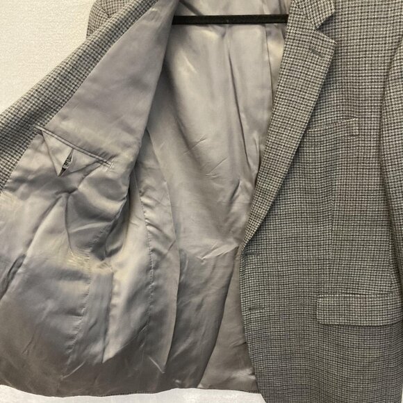 Chaps 100% Lambswool Blazer Jacket Mens 42R Gray Houndstooth Sport Coat Formal - Picture 13 of 16